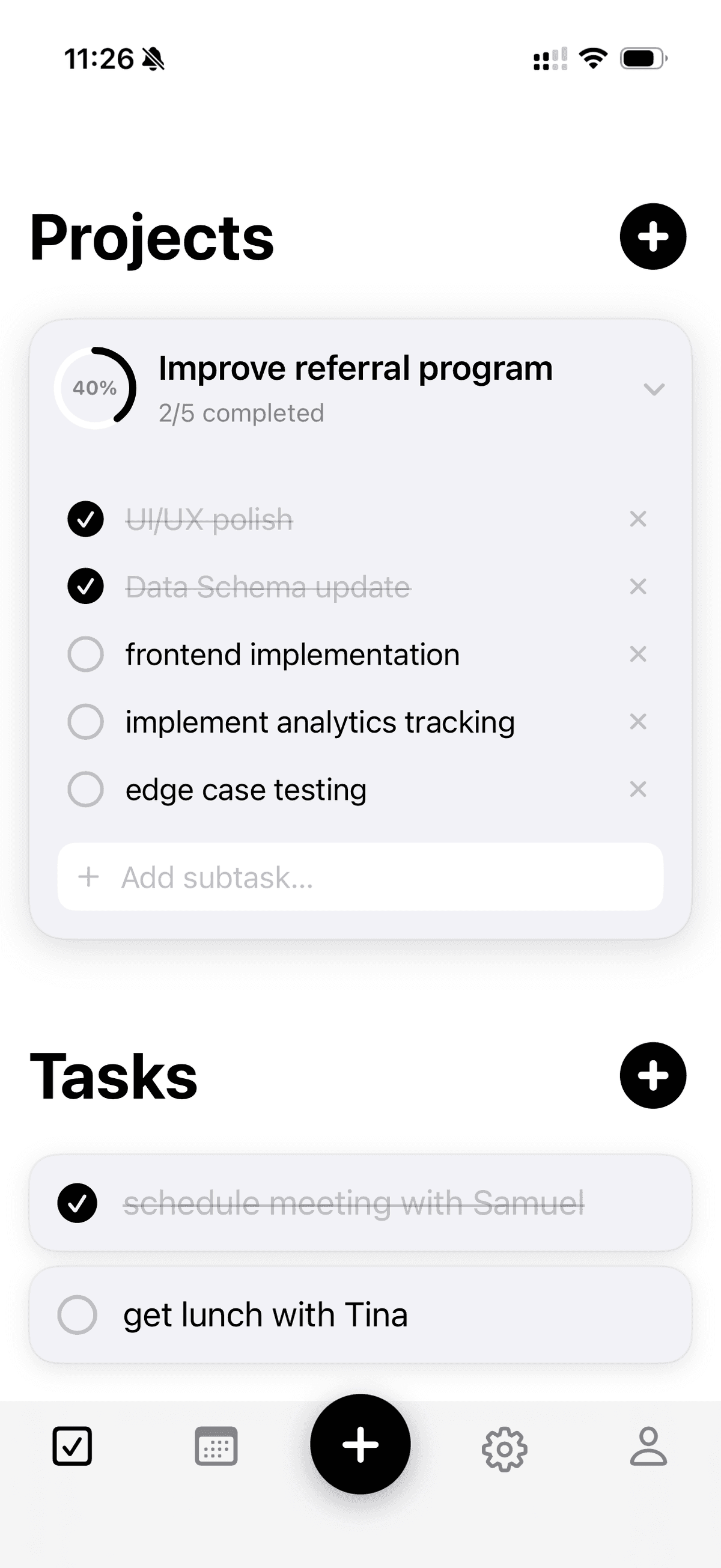 Calend projects view – light mode